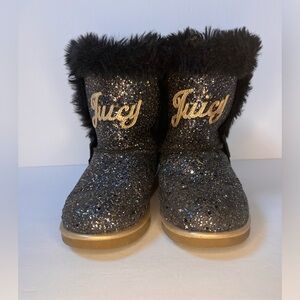Juicy Couture Girls M1 Black Sparkle Faux Fur-Trim Glitter Windsor Toddler Boots
